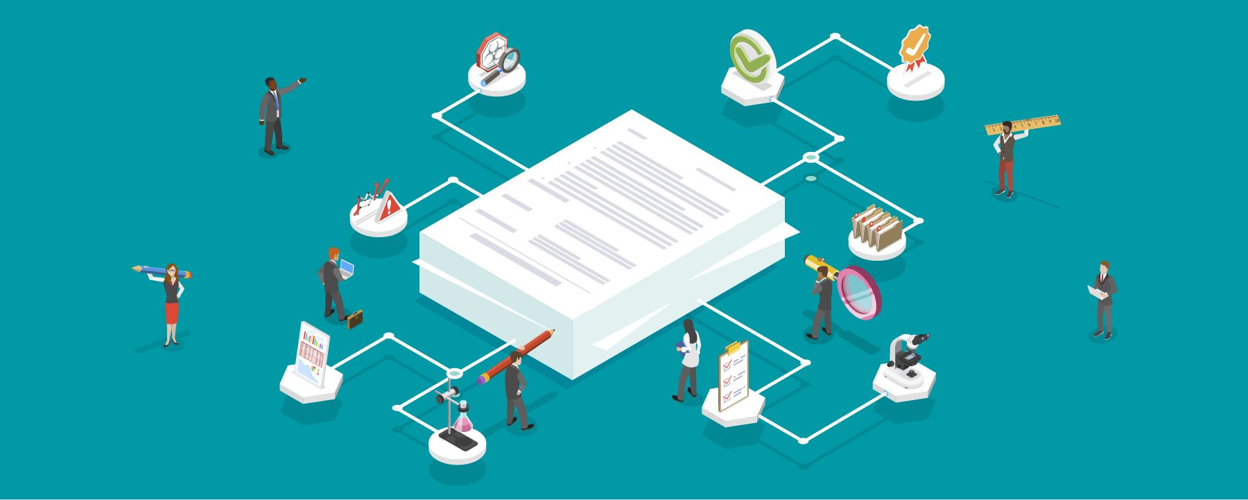 Illustration depicting peers reviewing a paper