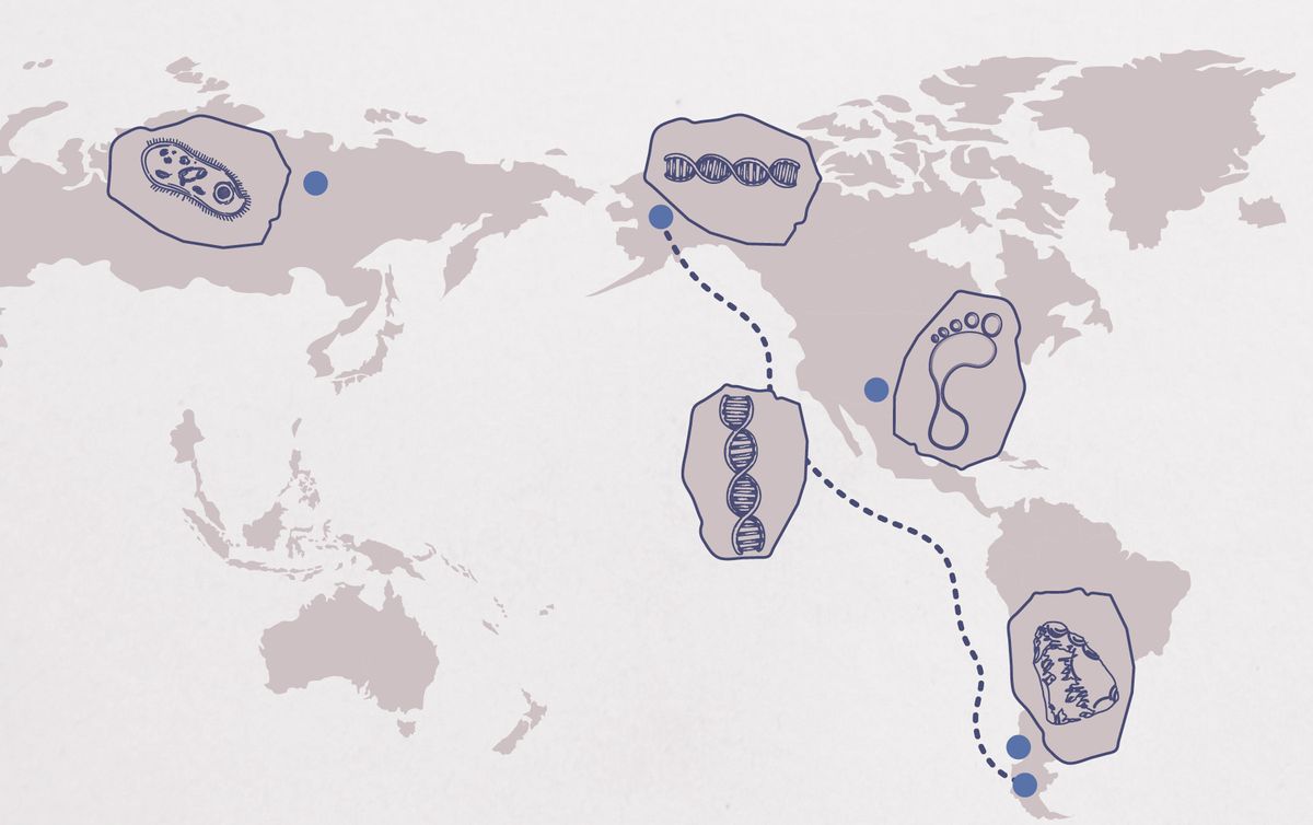 Illustrated map showing where evidence was found of the earliest humans