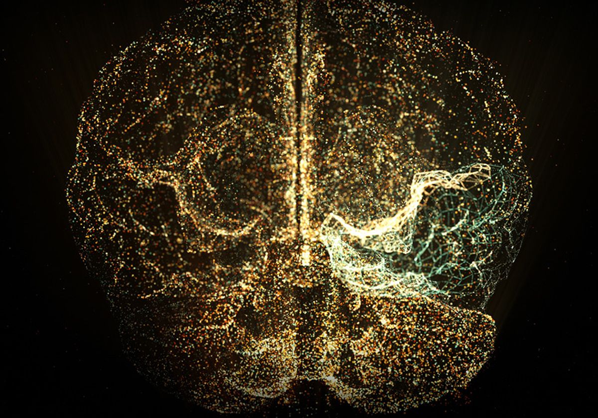 Conceptual holographic image of a brain processing information