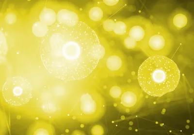 3D rendered cells comprised of light, floating in space
