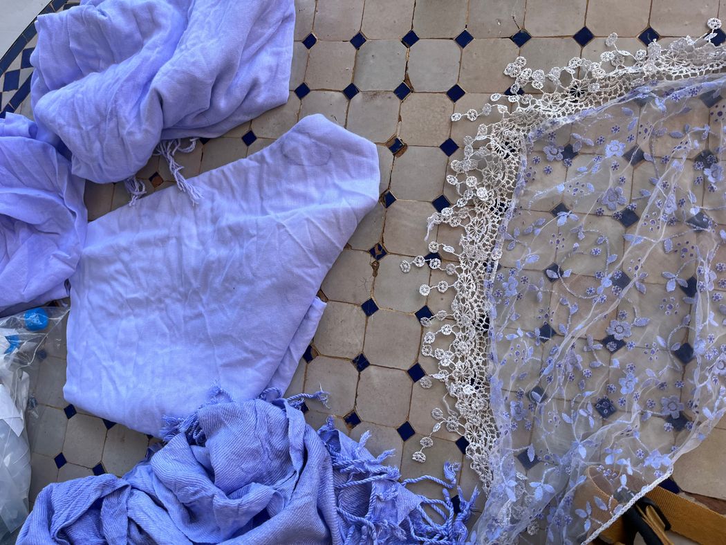 Image of synthetic and cotton dyed with purple-producing microbes. Image of synthetic and cotton dyed with purple-producing microbes.