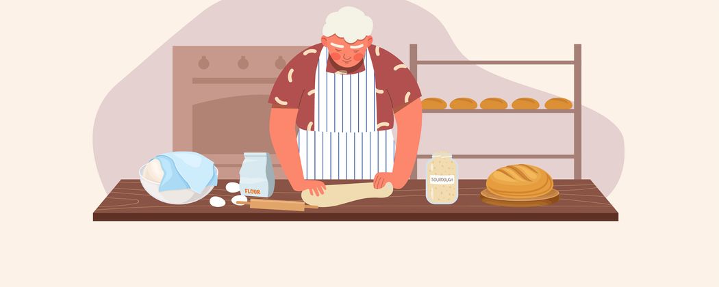A person works with their sourdough starter in the kitchen. A person works with their sourdough starter in the kitchen.