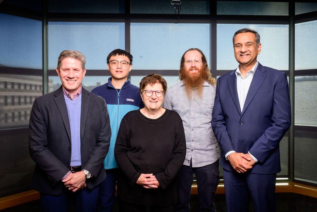 A photograph of five of the researchers who developed CraftCells, a workflow to convert experimental data into Minecraft objects.