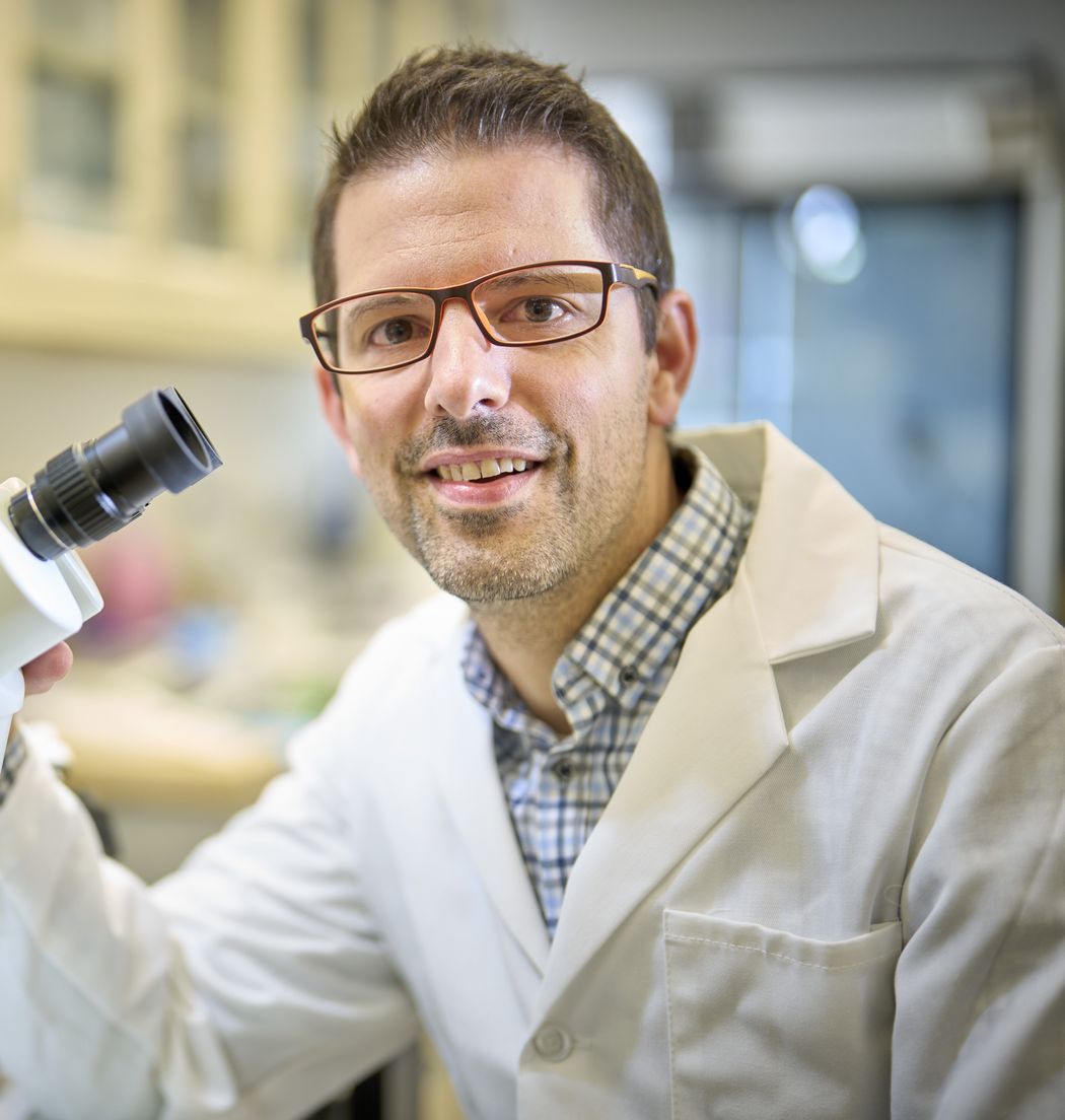 Image of Guillaume de Lartigue smiling at the camera. He wears glasses and a white lab coat over a button-up shirt. Image of Guillaume de Lartigue smiling at the camera. He wears glasses and a white lab coat over a button-up shirt.