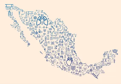 Map of Mexico made up of icons related to medical concepts. Map of Mexico made up of icons related to medical concepts.