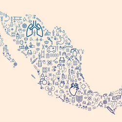 Map of Mexico made up of icons related to medical concepts.