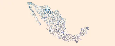 Map of Mexico made up of icons related to medical concepts.