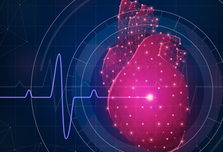 Conceptual image of cardiovascular health showing a red wireframe heart overlayed on a target and heart monitor readout. Conceptual image of cardiovascular health showing a red wireframe heart overlayed on a target and heart monitor readout.
