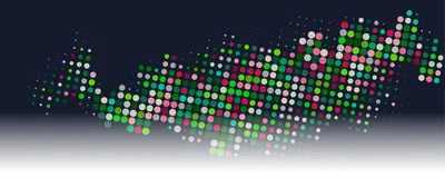 An image showing a vibrant pattern of colorful dots representing spatially mapped nuclei in a tissue section.