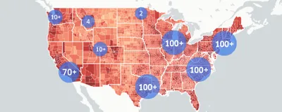 Image of the US map with various shades from white to dark red, the darker color indicates more money lost.
