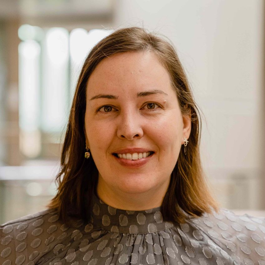 A photograph of Lisa Wagar, who developed tonsil organoids, wearing a grey top. A photograph of Lisa Wagar, who developed tonsil organoids, wearing a grey top.
