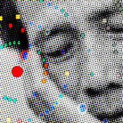 Mosaic-like black-and-white image of a person falling asleep, indicating excessive daytime sleepiness (EDS). The person is leaning on one side with a cheek propped on their hand.