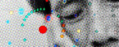 Mosaic-like black-and-white image of a person falling asleep, indicating excessive daytime sleepiness (EDS). The person is leaning on one side with a cheek propped on their hand.