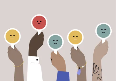 Illustration showing several people’s arms raised and holding signs with faces that either depict neutral yellow faces, unhappy red faces, or happy green faces. This image is emphasizing mixed reactions to an announcement. Illustration showing several people’s arms raised and holding signs with faces that either depict neutral yellow faces, unhappy red faces, or happy green faces. This image is emphasizing mixed reactions to an announcement.