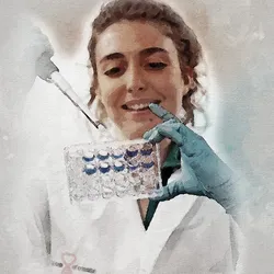 Marta Reguera Gomez, a postdoc at the University of Florida, holding a pipette in one hand and a multi-well plate in the other. Marta Reguera Gomez, a postdoc at the University of Florida, holding a pipette in one hand and a multi-well plate in the other.