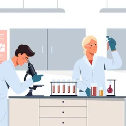 Three scientists work together in a biology laboratory.
