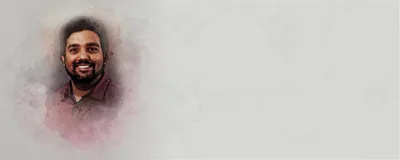 A picture of Kishore Kumar S Narasimhan, a postdoc at Texas A&M University, against a background of neurons.