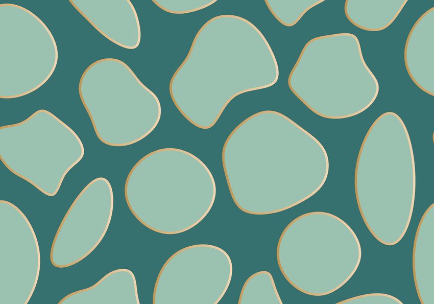 An illustration of irregularly shaped, turquoise-colored forms representing cells.