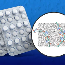 An image of Takara Bio USA’s Lenti-X T-Cell Transduction Sponge, zooming in on its macropores and showing how T cells and viruses move through the sponge.