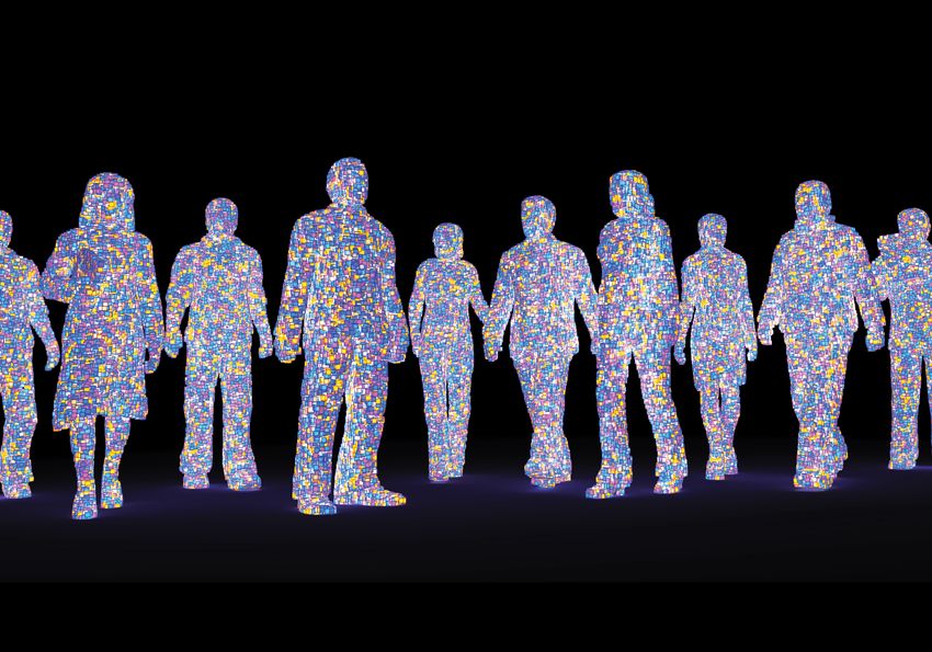 A graphic showing multiple pixelated people, representing the protein biomarkers they contain