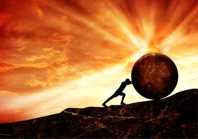 Conceptual illustration of a person pushing a boulder uphill beneath a fiery sky, symbolizing resilience and the hormone oxytocin’s role in maintaining balance through homeostasis and allostasis. Conceptual illustration of a person pushing a boulder uphill beneath a fiery sky, symbolizing resilience and the hormone oxytocin’s role in maintaining balance through homeostasis and allostasis.