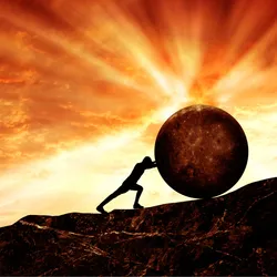 Conceptual illustration of a person pushing a boulder uphill beneath a fiery sky, symbolizing resilience and the hormone oxytocin’s role in maintaining balance through homeostasis and allostasis. Conceptual illustration of a person pushing a boulder uphill beneath a fiery sky, symbolizing resilience and the hormone oxytocin’s role in maintaining balance through homeostasis and allostasis.