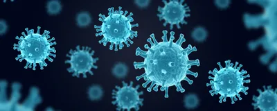 An illustration of blue lentiviral particles.