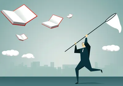 A cartoon person tries to catch flying open books, representing efforts to catch questionable scientific journals that try to exploit open access publishing. A cartoon person tries to catch flying open books, representing efforts to catch questionable scientific journals that try to exploit open access publishing.
