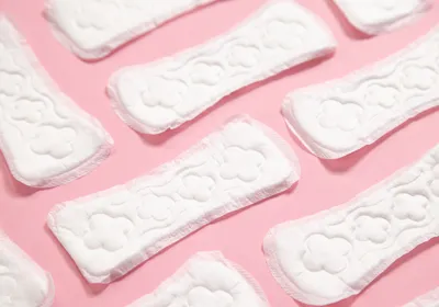 Sanitary pads on a pink background. “Smart” pads embedded with sensors allow for the detection of disease-specific biomarkers in menstrual blood. Sanitary pads on a pink background. “Smart” pads embedded with sensors allow for the detection of disease-specific biomarkers in menstrual blood.