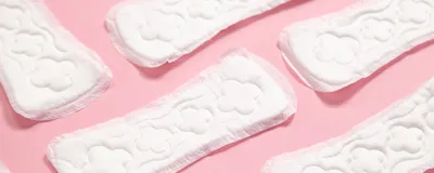 Sanitary pads on a pink background. “Smart” pads embedded with sensors allow for the detection of disease-specific biomarkers in menstrual blood. Sanitary pads on a pink background. “Smart” pads embedded with sensors allow for the detection of disease-specific biomarkers in menstrual blood.