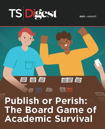 An image of young researchers gathered around a table playing an engaging board game.