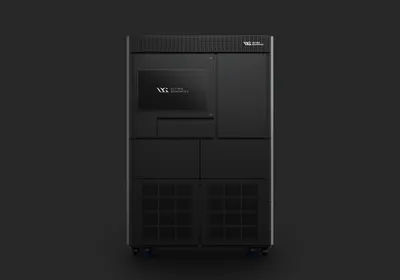 Front and side views of Ultima Genomics’ UG100 Solaris™ genome sequencing platform.