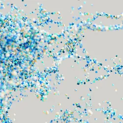 Artistic depiction of nanoparticles in various colors including blues and white Artistic depiction of nanoparticles in various colors including blues and white