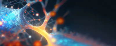 An image of a neuron with a section of the axon glowing orange-red. An image of a neuron with a section of the axon glowing orange-red.