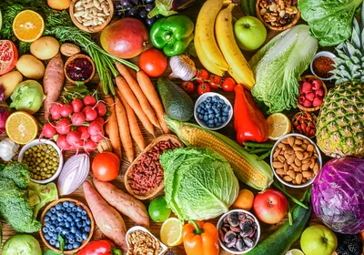 Colorful fruits and vegetables photographed from above. Colorful fruits and vegetables photographed from above.