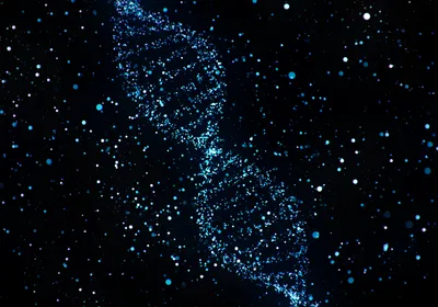 An abstract illustration of a DNA molecule.