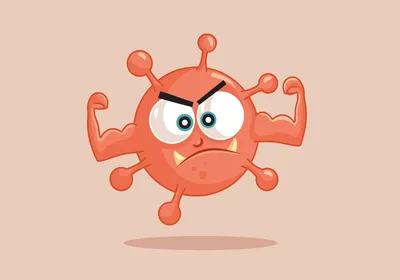 A cartoon tumor cell with a monster-like face flexes its biceps, representing cancer’s resilience against different types of stress.