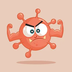 A cartoon tumor cell with a monster-like face flexes its biceps, representing cancer’s resilience against different types of stress. A cartoon tumor cell with a monster-like face flexes its biceps, representing cancer’s resilience against different types of stress.