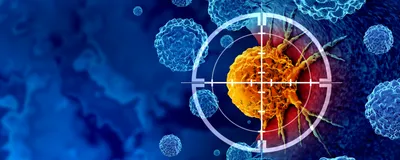 Illustration showing focus on one orange-colored cell with some blue cells. Representative of cancer immunotherapy. Illustration showing focus on one orange-colored cell with some blue cells. Representative of cancer immunotherapy.