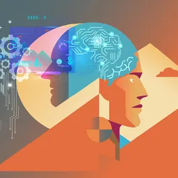 Illustration demonstrating connectivity between AI systems and human scientists by showing a shared brain.