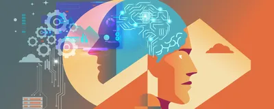 Illustration demonstrating connectivity between AI systems and human scientists by showing a shared brain.