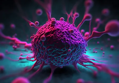 A tumor surrounded by an artistic conception of the tumor microenvironment. A tumor surrounded by an artistic conception of the tumor microenvironment.