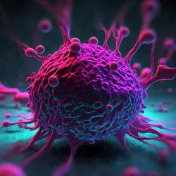 A tumor surrounded by an artistic conception of the tumor microenvironment. A tumor surrounded by an artistic conception of the tumor microenvironment.