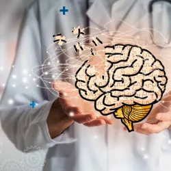 Conceptual image of a doctor holding a brain puzzle, representing Alzheimer's disease diagnosis. Conceptual image of a doctor holding a brain puzzle, representing Alzheimer's disease diagnosis.