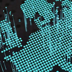 A futuristic-looking map of Europe, representing how the recent study projects future trends of bloodstream infection incidence in Europe. 