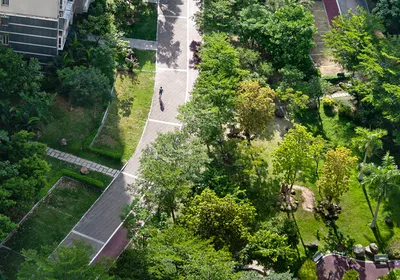 Image of green space outside of an apartment building.