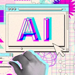 Image of a collage with human hands working with desktop icons in a collage style.