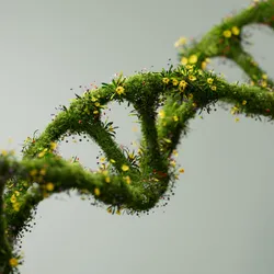 Green DNA strand indicating accelerated sequencing of plant genomes over the years. Green DNA strand indicating accelerated sequencing of plant genomes over the years.