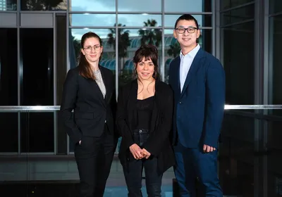 A photo of (left to right) Constanze Depp, PhD, Sara Mederos, PhD, and Cheng Lyu, PhD at the 2025 Eppendorf & Science Prize for Neurobiology awards ceremony