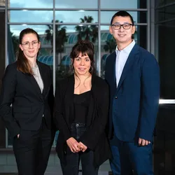 A photo of (left to right) Constanze Depp, PhD, Sara Mederos, PhD, and Cheng Lyu, PhD at the 2025 Eppendorf & Science Prize for Neurobiology awards ceremony